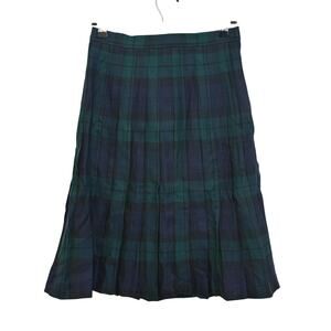 VTG Preswick & Moore Irish Wool Tartan Pleated Skirt 10 Green Blue Academia Kilt